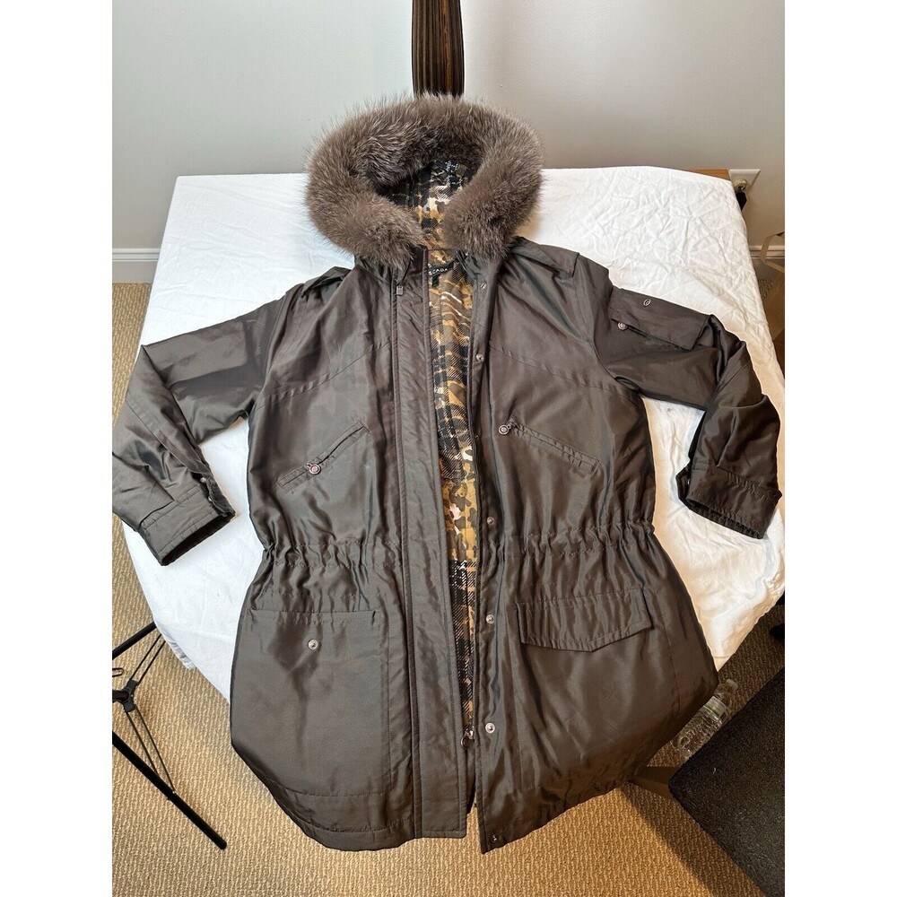 Escada Brown Coat/Hood With Fox Trim (Size 38 EU)